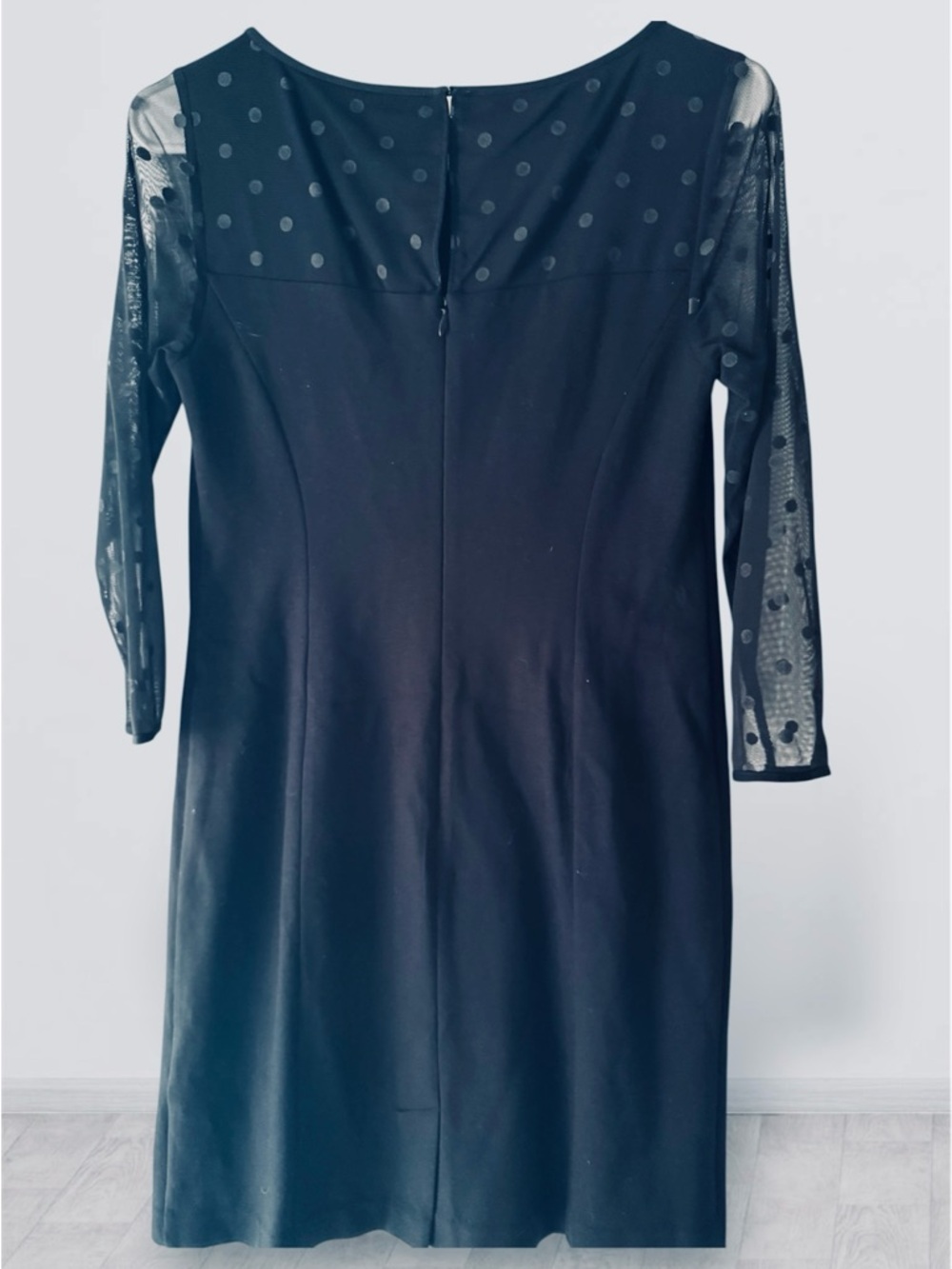 Talbots Black Sheer Polka Dot Sleeve Sheath Dress - Petite 2P - Picture 2 of 6